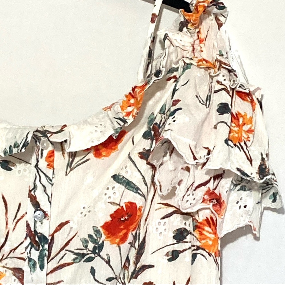 Floral Ruffle Button Up Cold Shoulder Shift Dress - Picture 6 of 11